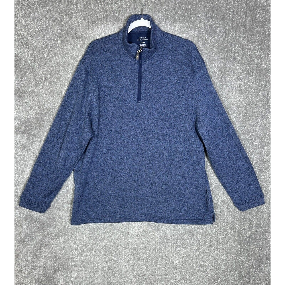 Haggar Cool 18 Pro Quarter Zip Pullover Sweater Mens Size 2X Blue Long Sleeve